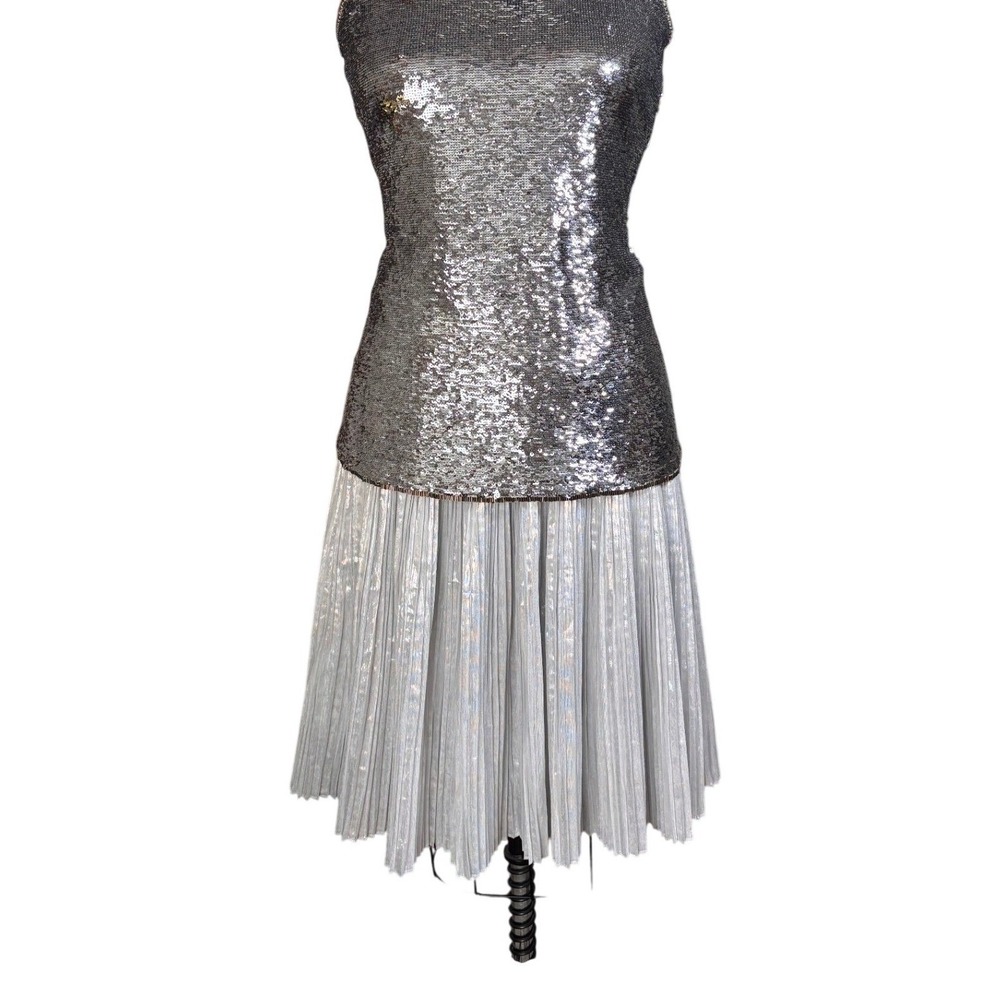 Talbots Metallic Pleated Shimmer Midi Skirt 4 Silver - Picture 3 of 7